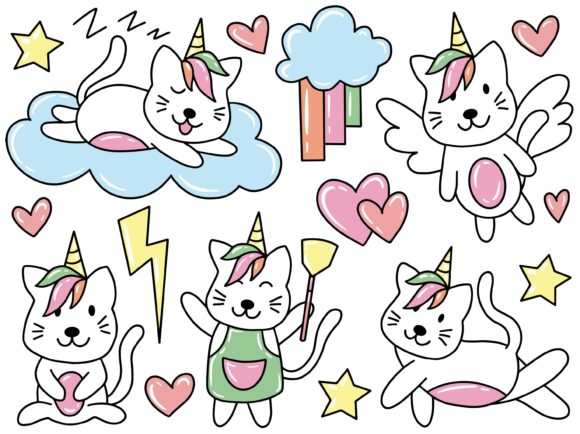 Download Unicorn Cat Doodle Clip Art Collection - Unicorn Collection