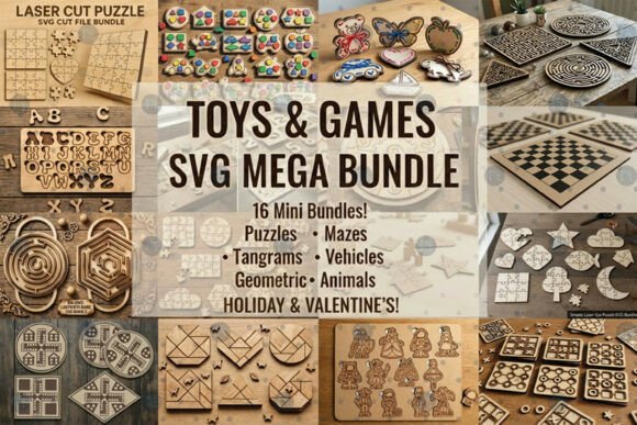 Download Toys &amp; Games Laser Cut SVG Mega Bundle - Game Collection
