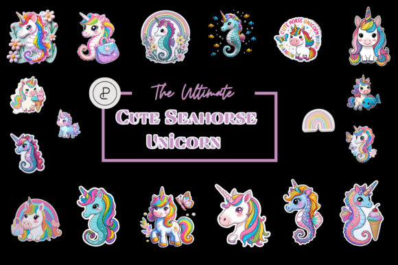 Download Kawaii Cute Seahorse &amp; Unicorn Stickers - Unicorn Collection