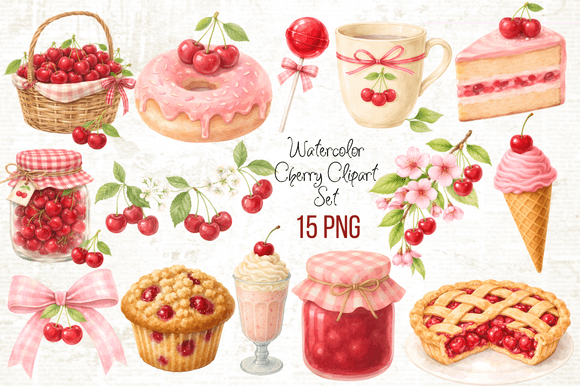 Download Watercolor Cherry Clipart Set PNG - Clipart set png Collection