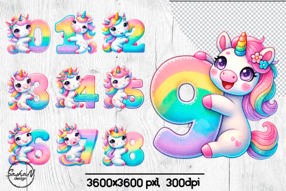 Download Cute Birthday Numbers with Unicorn Png - Unicorn Collection