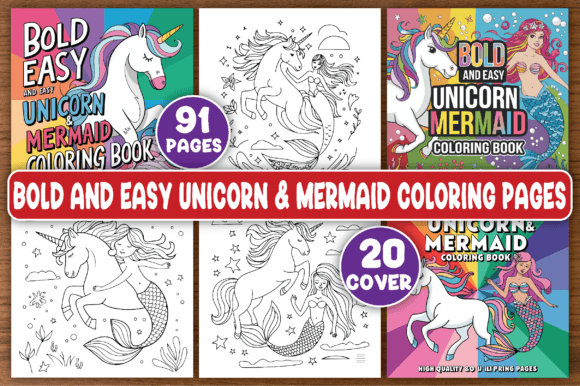 Download Bold and Easy Unicorn &amp; Mermaid Coloring - Unicorn Collection