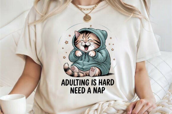 Download Tired Yawning Cat Adulting Shirt PNG - Premium Resources
